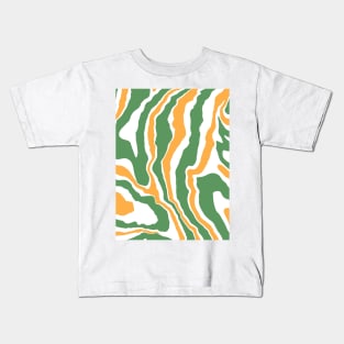 Swirly, Warped Pattern, Green and Orange Kids T-Shirt